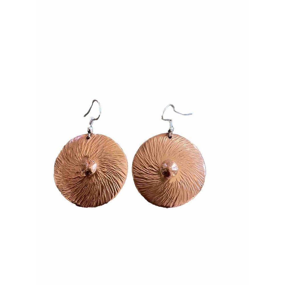 Dangle Earrings Copper Circular Brushed